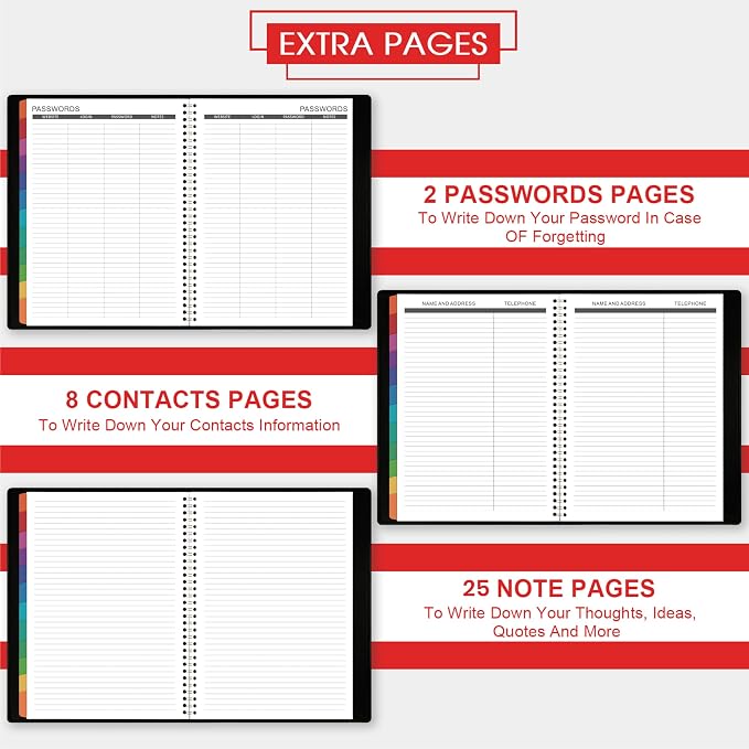 2026-2027 Monthly Planner/Calendar - Jul 2026 - Dec 2027, Monthly Planner 2026-2027, 18 Months, Faux Leather, 8.86" x 11.4", 15 Notes Pages, Strong Twin - Wire Binding, Tabs, Perfect Organizer - Black
