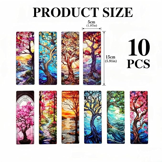 Fantasy Trees Bookmark Gifts - 10 Pcs Pretty Seasons Stained Glass Bookmarks for Women Men Book Lovers Students Aesthetic Page Marks School Reading Accessories Bookish Birthday Graduation Gift
