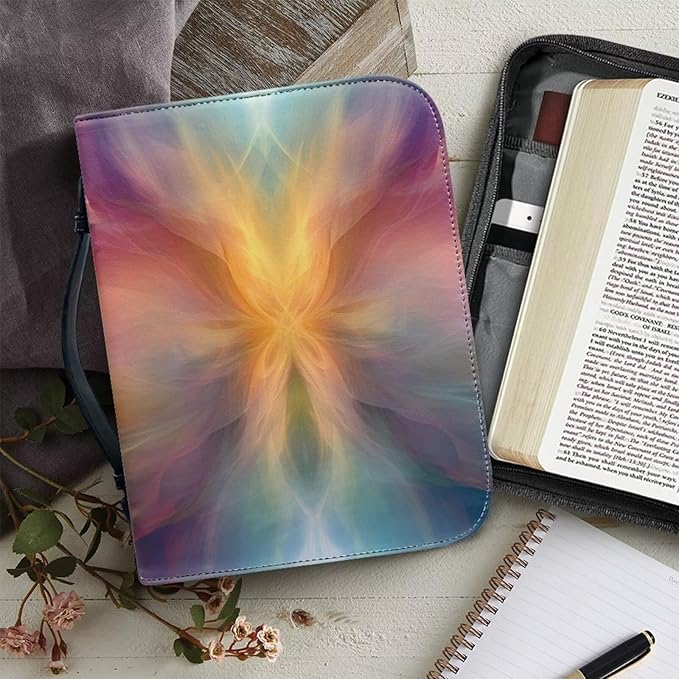 Leather Bible Covers for Women,PU Bible Bag with Bookmark Bible Case Carrying Bag Fits Book Accessory,Colorful Art Lines,X-Large