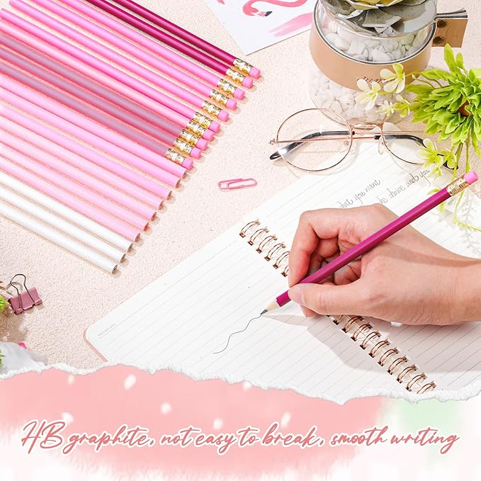24 Pcs Round Pencils with Eraser 2 HB Cute Pencils Bulk for School Graphite Wood Color Unsharpened Pencil for Drawing Sketching Wedding School Teacher Supplies Student Reward(Light Pink)