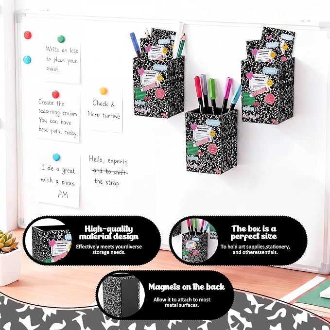 6 Pcs Composition Notebook Classroom Decor Classroom Magnetic Storage Boxes Magnetic Storage Containers Plastics Pen Holder for Refrigerator Whiteboard Home Office School Organizer Supply