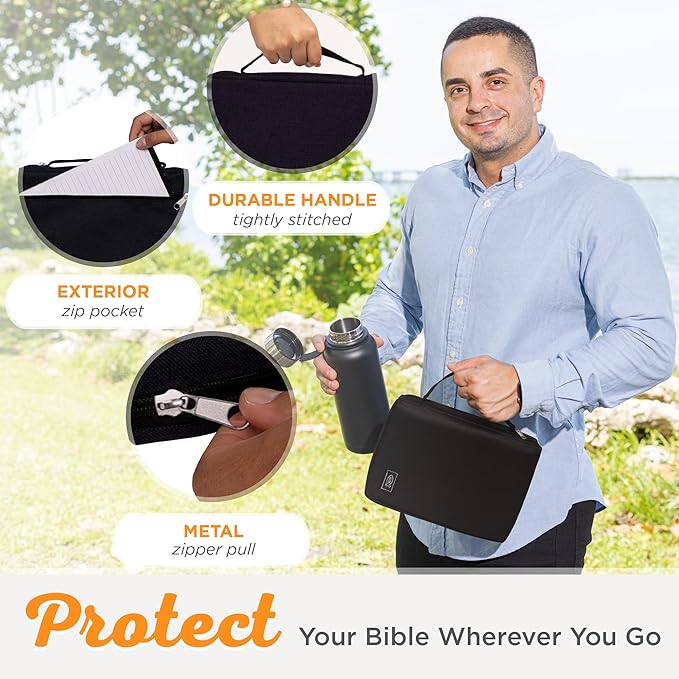 Christian Art Gifts Men/Women's Bible Cover Jesus Fish, Black Canvas, Small
