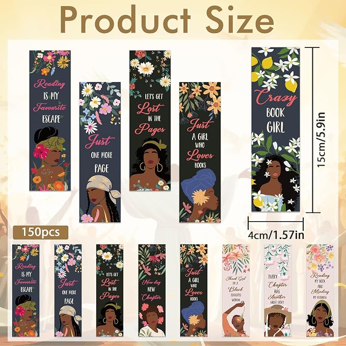 Black Girl Bookmarks Bulk, 150 Pcs Inspirational Paper Book Marks for Reading Women Girls, Affirmation Bookmark Double Sided for Black Magic Girls Classroom Library Supplies African American Gifts