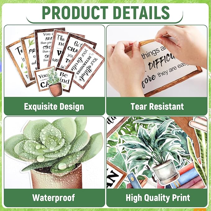 Greenery Words of Wisdom Bulletin Board Classroom Decoration Spring Plant Themed Paper Cutouts Plants Motivational Door Wall Stickers for Classroom Wall Window Educational Learning Activities