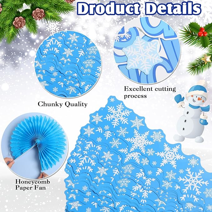 Frienda 99 Pieces 3D Snowflake Bulletin Board Decorations with Paper Fan Tassels Winter Reading is Snow Much Fun Snowflake Cutouts Classroom Decor for Winter Christmas School Party Supplies Home