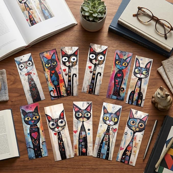 Funny Cat Bookmarks Gifts - 100 Pcs Black Cats Bookmark Paper Cartoon Pet Book Marks Page Marker Clip Favors for Women Men Office Students Bookish Teacher Book Lovers Reading Party Favor