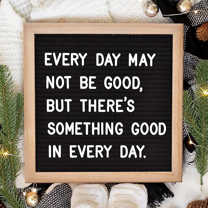Felt Letter Board with 294 Letters, Numbers & Symbols - 10 x 10 inch Changeable Message Board with Wooden Frame Wall Mount Hook, Black & Wood