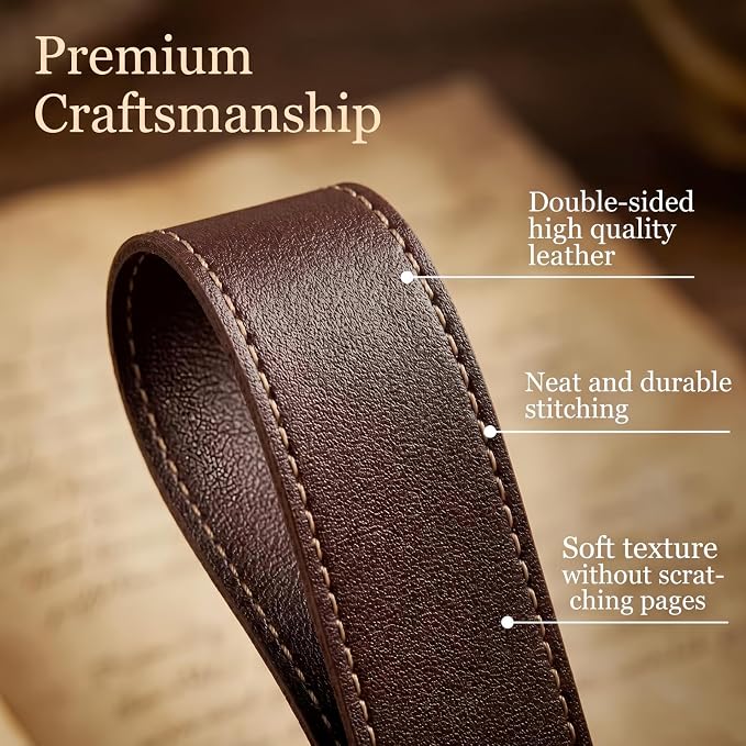 8 Pcs Double-Sided Leather Bookmarks with Tassel, Handmade Stitched Book Marks for Reading, Thin Classic Page Markers, Gifts for Book Lovers, Teachers, Students, Men Women Readers