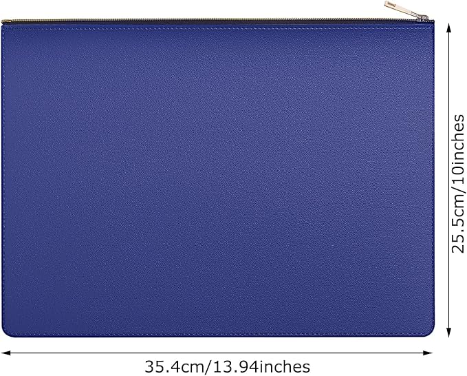 Enyuwlcm PU Leather A4 File Folder Zipper Document Holder Envelope Folder Case for Receipt Contract (1, Blue)