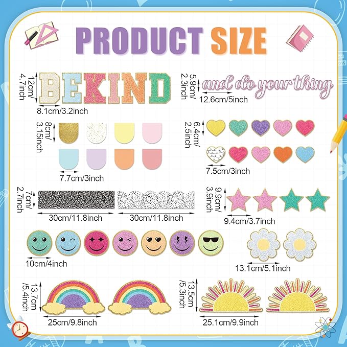 Mooliwe 93 Pcs Composition Notebook Classroom Decor Pastel Be Kind Bulletin Board Set Smile Face Back to School Border Decoration for School Party First Day of Class
