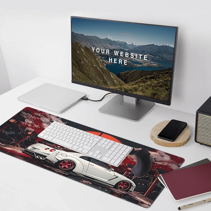 Large Car Mouse Pad 35.4 x 15.7 Inch, Extended Japanese Night Scene Desk Mat, Non-Slip Rubber Base, Washable Surface, Perfect for Gaming, Work & Aesthetic Desk Setup