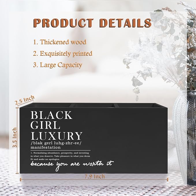 Black Girl Luxury Inspirational Pen Pencil Holder, Desk Accessories Gifts for Black Women, African American Positive Affirmations Pencil Pen Holder Organizer for Home Office