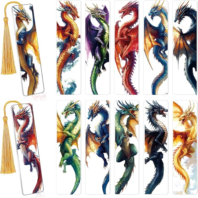 UV DTF Bookmark Wraps - 24 Sheets Dragon UVDTF Decals for Acrylic Bookmark Blanks, Double-Sided Printing Rub on Transfer Stickers, UV DTF Stickers for Dragon Lovers Adults DIY Crafts
