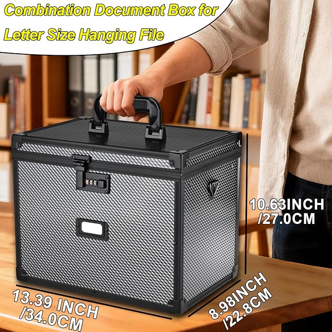 File Storage Cabinet File Organizer Document Organizer File Box in Office and Home with Combination Lock with 20 Letter Size Hanging Files (Diamond Black)