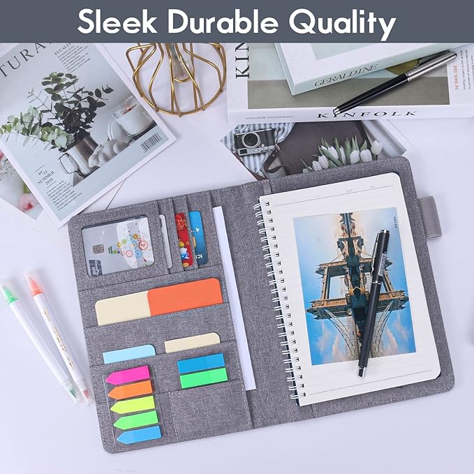 Executive Size Notebook Cover for Rocketbook A5 8.8"x6" Inch, Waterproof Portfolio Organizer with Pen Loop Holder & Card Slots, Protective Case for Journals - Business Travel & Office Use (Gray)