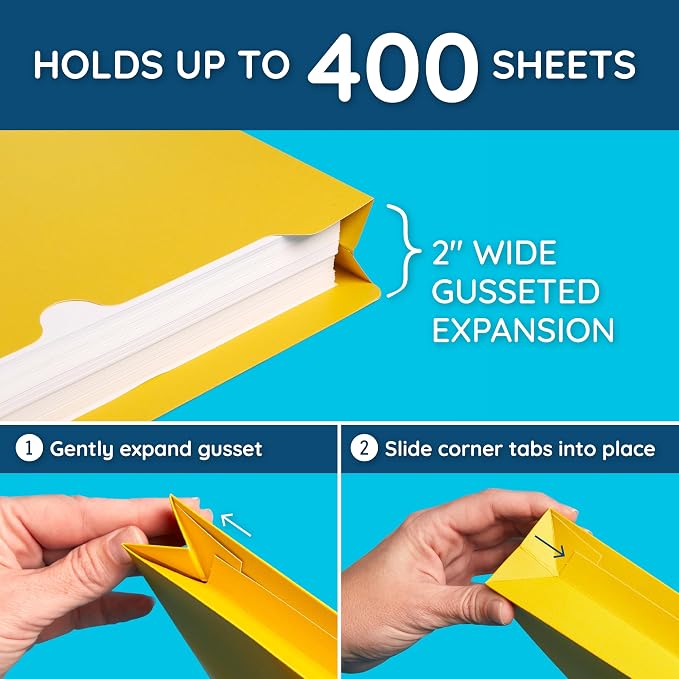Blue Summit Supplies 2 Inch Expanding File Jacket Folders, 50 Pack, Colored Expandable File Folders, Reinforced Straight Cut Tab, Heavy Duty Expansion Pocket Files, Letter Size, Assorted Color