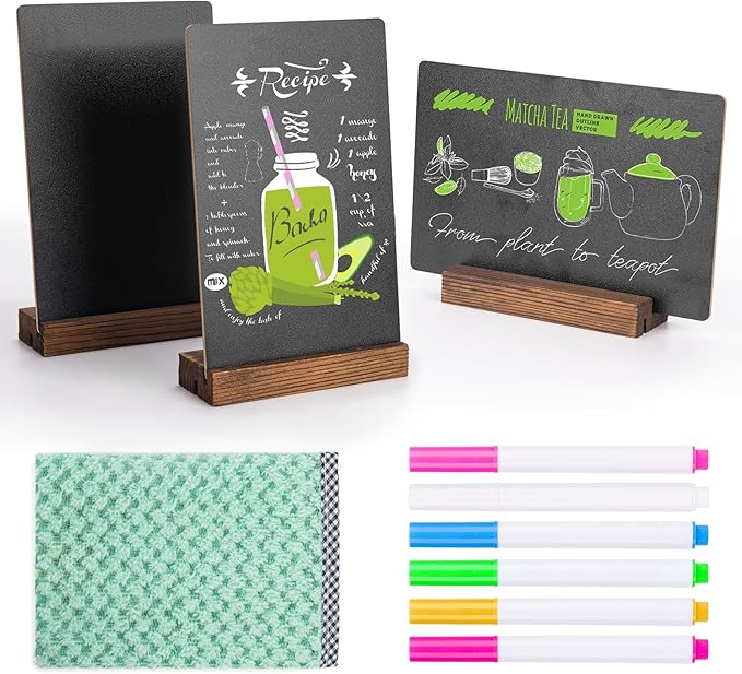 3Pcs Tabletop Chalkboard Sign, 7.8x5 Inch Double-Sided Message Boards, Blackboard with Base Stands for Coffee Shop, Restaurant, Home, Bar