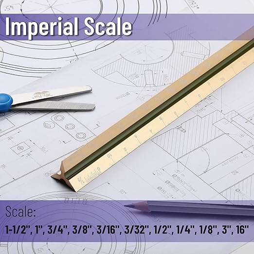 Mr. Pen- Architectural Scale Ruler, 12 inch, Gold, Aluminum Scale Ruler for Blueprints