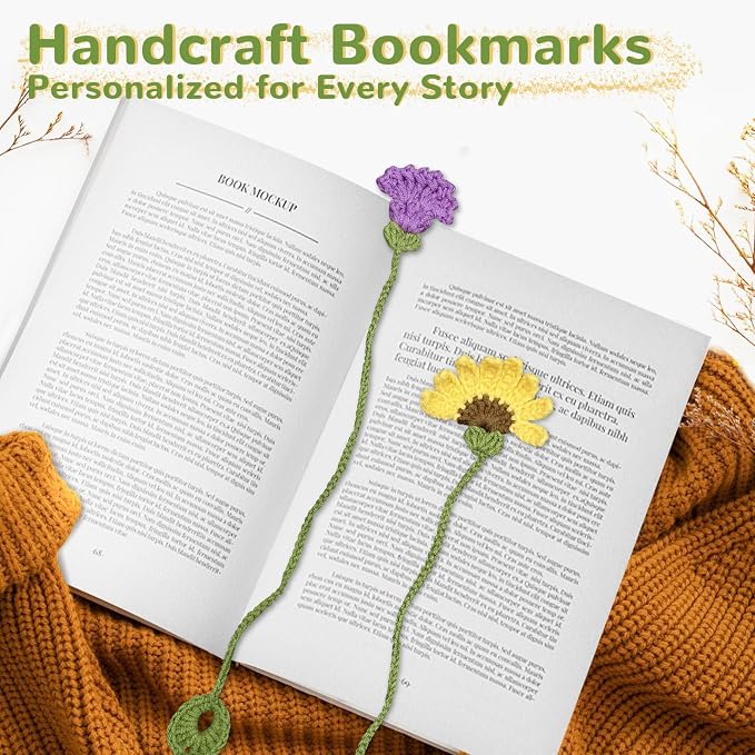 8 Pack Crochet Flower Bookmarks for Women,Handmade Personalized Cute Bookmarks,Gifts for Book Lovers and Teachers,Bag Charms,Keychain