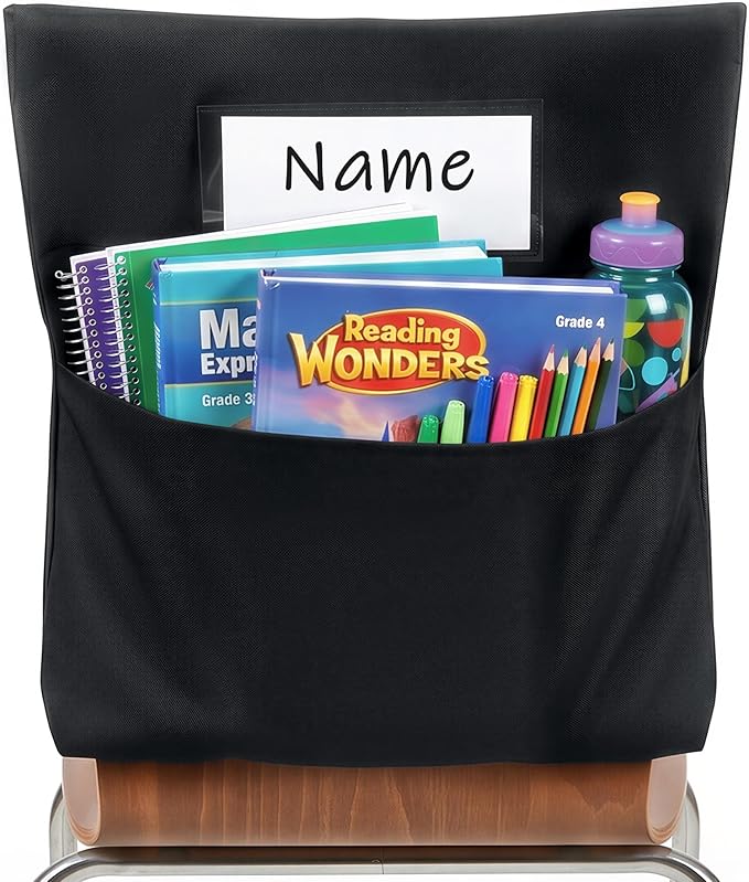 Joycat Classroom Chair Pocket for School, Large Capacity Student Storage Organizer with Deep Pocket & Name Tag Slot, Heavy Duty Chair Bag for Classroom Books & School Supplies