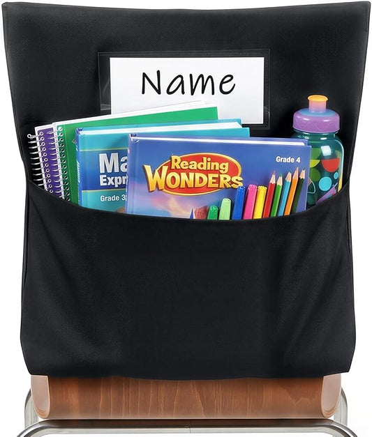 Joycat Classroom Chair Pocket for School, Large Capacity Student Storage Organizer with Deep Pocket & Name Tag Slot, Heavy Duty Chair Bag for Classroom Books & School Supplies