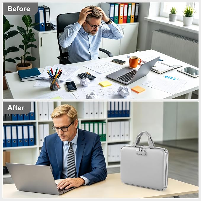 Fireproof Document organizer with Lock, 13 Pocket Accordion File Folder,Portable Office Home Travel Safe Briefcase for Letter A4 Files and More with Handle