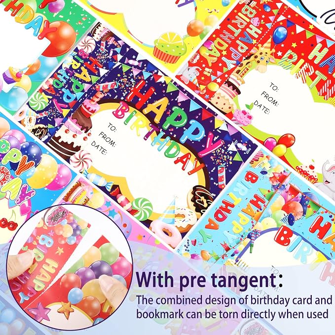 Honoson 108 Pcs Happy Birthday Certificates for Student Awards Happy Birthday Bookmark Rubber Wristband Stickers Back to School Classroom Supplies(Vivid)