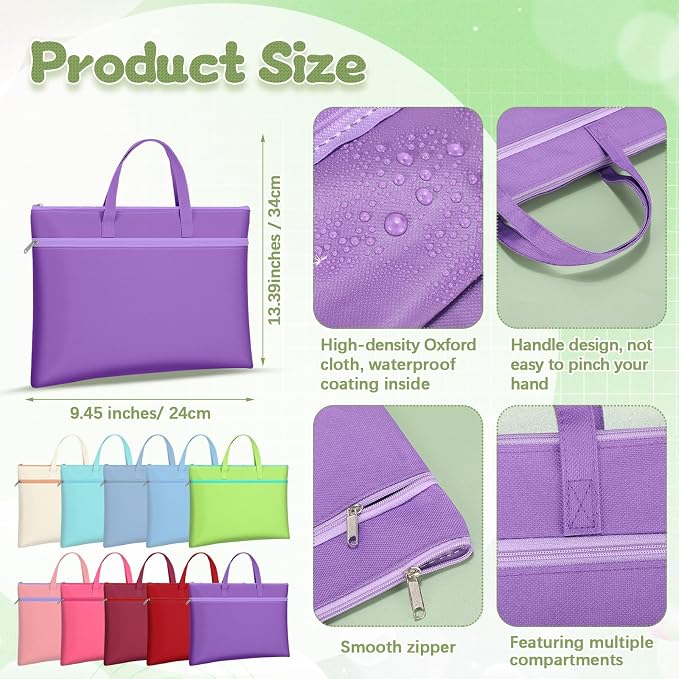 10 Pieces Project Bags Document Bags with Zipper Handle A4 Double Layer Waterproof Document Bag File Storage Foldable Bag Multicolor for Office Travel Project