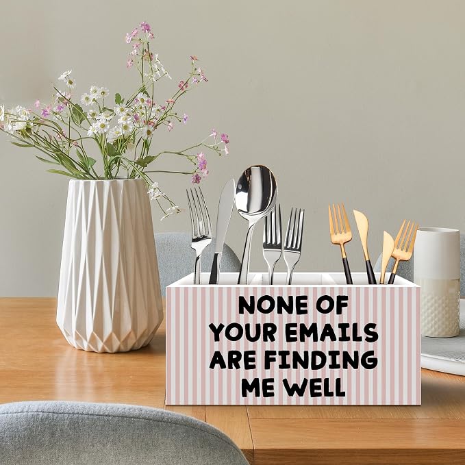 Pink Striped Funny Pen Holder, Funny Office Pen Pencil Holder Organizer for Desk Accessories, Sarcastic Gifts Wooden Box Desk Decor for Home Office Workplace Desk Decorations