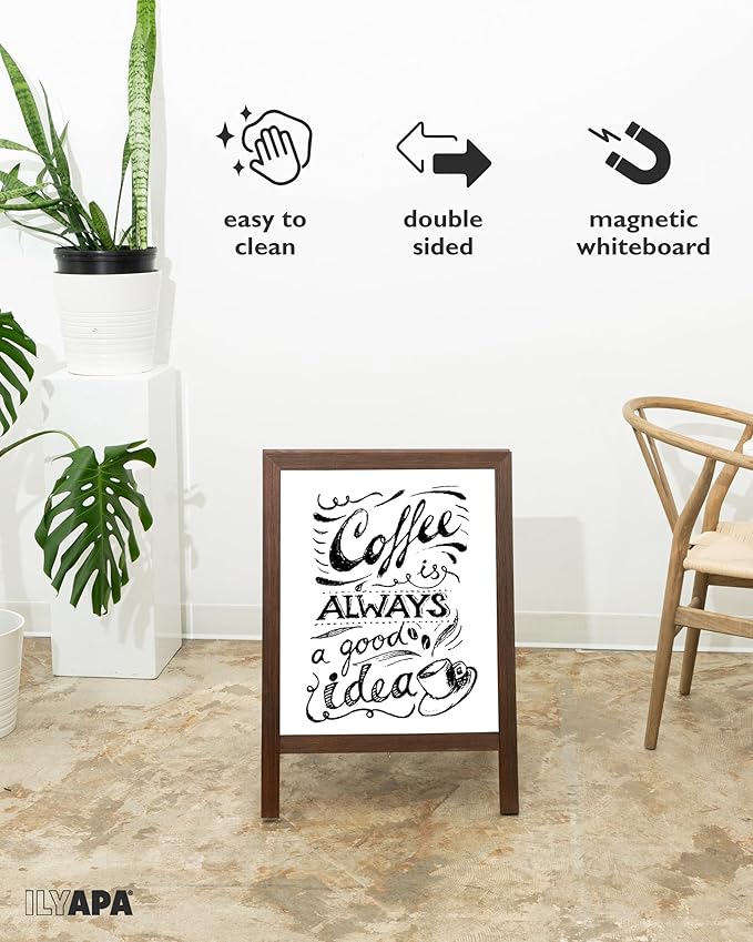 Ilyapa Wooden Dry Erase A Frame Sign - Magnetic Whiteboard Sidewalk Menu Board Outdoor - Menu Display for Restaurant, Food Truck - 31x20 inch - Rustic Barnwood
