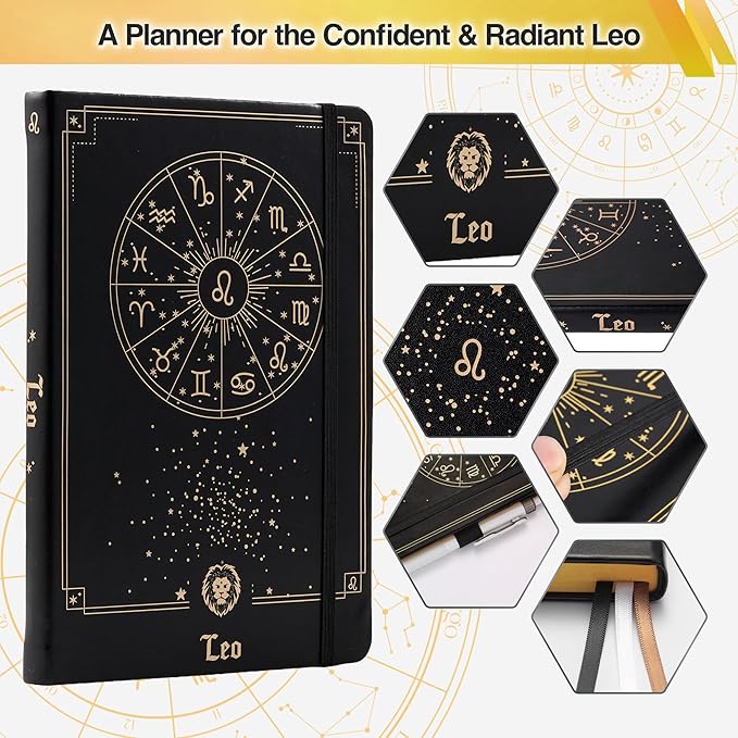 AuroPlanner Leo Zodiac Undated Planner – Monthly Weekly Daily Astrology Portable Journal Notebook, A5 (5.8” × 8.3”), 160 Pages 4-Month Layout, 100 GSM Paper