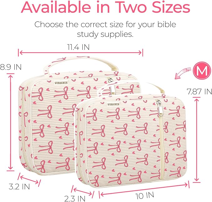 WOBAGMEN Bible Cover Case for Women,Cordoury Bible Cover for Men Women with Handle,Beign Bible Book Cover,Floral Carrying Case Bible Protective Christian Gift(Pink Bow, M)