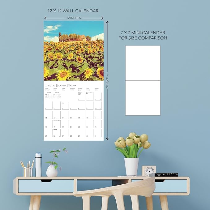 Graphique 2026 Tuscany Wall Calendar | 12” x 12” | Thick Paper | Home & Office Organizer | Large Monthly Grid | 3 Languages & Marked Holidays | 4 Month Preview Page for 2027