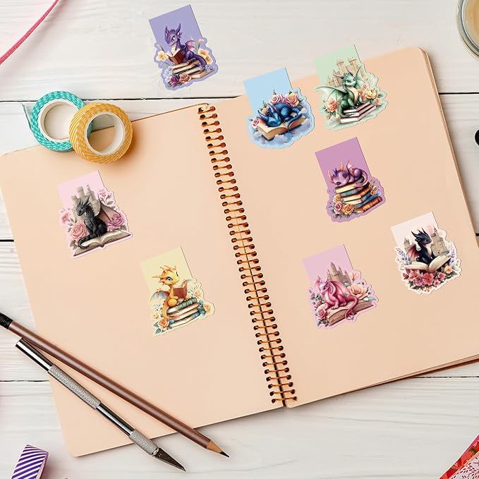 8 Pcs Cute Dragon Flower Magnetic Bookmark, Fantastic Floral Dragon Book Marks, Cool Adorable Animal Page Magnet Book Markers for Book Lovers School Student Teacher Reading Supplies Gift