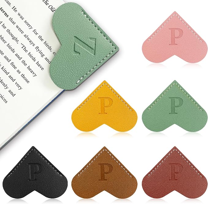 6Pcs Personalized Leather Heart Bookmark with Initial,26 A-Z Letters Cute Corner Book Mark for Reading,Book Page Accessories for Women, Book Lovers, Teachers, Students Gifts