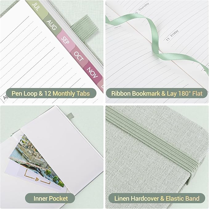 2026-2027 Planner Weekly and Monthly, Jul 2026 - Jun 2027, A5 Linen Cover Calendar Planner 2026-2027, Agenda Book with Colorful Monthly Tabs, Inner Pocket (5.8" x 8.3", Green)
