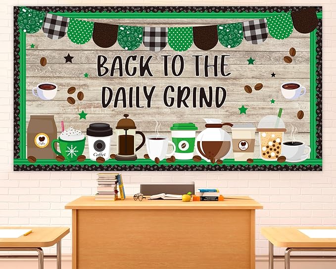 Naozinebi Coffee Bulletin Board Set Coffee Cup Classroom Decorations Hot Cocoa Cutouts Green Coffeehouse Crafts for Teachers Students Back to School Kindergarten Wall Door Decors Party Supplies
