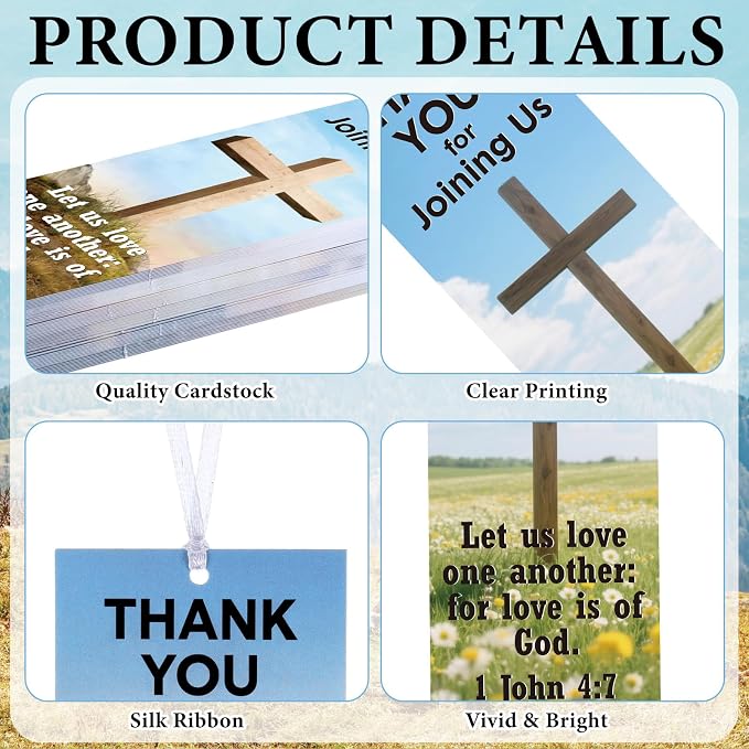Skyygemm 60 Pcs Church Visitor Bookmarks Thank You for Joining Us Bookmarks 1 John 4: 7 Christian Birthday Welcome Gift Religious Cross Bookmark for Prizes Party Favors