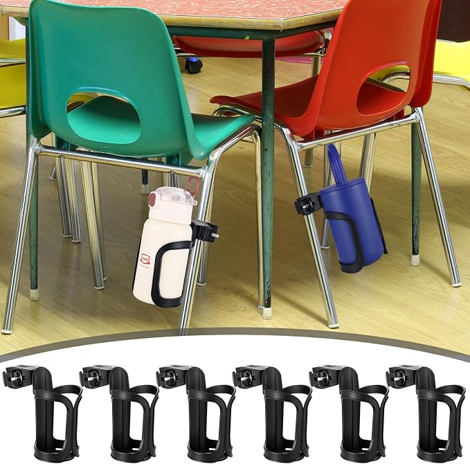 12 Pcs Water Bottle Holder Anti-Spill 360° Rotating for Desk Chair Classroom Office, Chair Pocket Attachment Back to School Gift Cup Organizer for Coffee Drinks