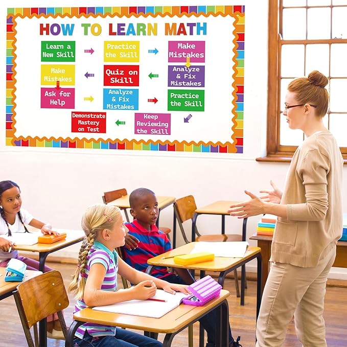 Math Bulletin Board Set How to Learn Math Posters Classroom Decoration Educational Mathematics Paper Cutouts for Classroom Wall Elementary Back to School Supplies