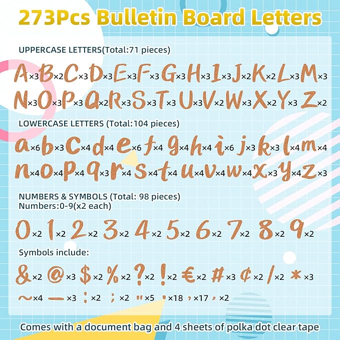 273 Pcs 4 Inch Glitter Bulletin Board Letters Set - Poster Board Letter Cutouts with Alphabet, Symbols, Numbers, Storage Bag - Classroom Decor, DIY Projects, Teacher Supplies, Office (Khaki)