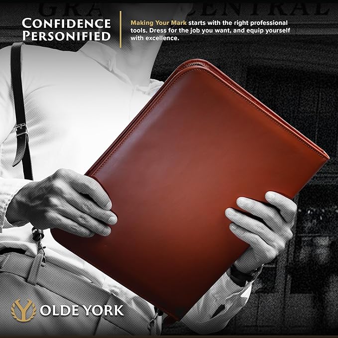 OLDE YORK Leather Padfolio — Leather Binder Portfolio for Men, Padfolio for Men & Women — 100% Authentic Top-Grain Leather (Light Brown)