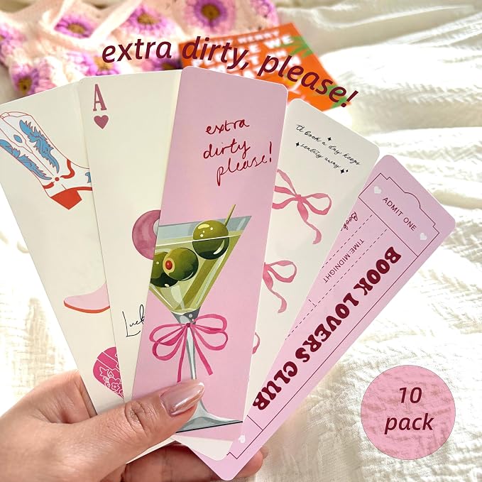 10 Pcs Cute Bookmarks for Women, Double Sided Book Marks for Reading Women, Funny Paper Book Markers Set, Pretty Gifts for Book Lovers, Club, Adults, Girls (Pink)
