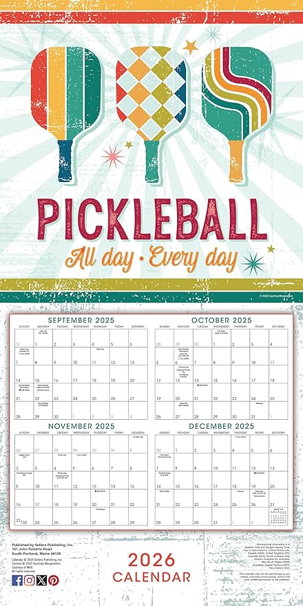 Pickleball 2026 Wall Calendar, 12-Month Sports Calendar for Pickleball Fans, 12" x 12", Monthly Calendar 2026 Planner with Large Grids for Office or Home