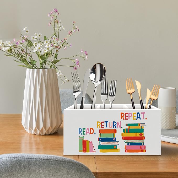 Book Lover Gifts Pen Holder, Book Reader Gifts Classroom Pen Pencil Holder Organizer for Desk Accessories, Bookish Wooden Box Desk Decor for Reading Room Library Classroom Desk Decorations