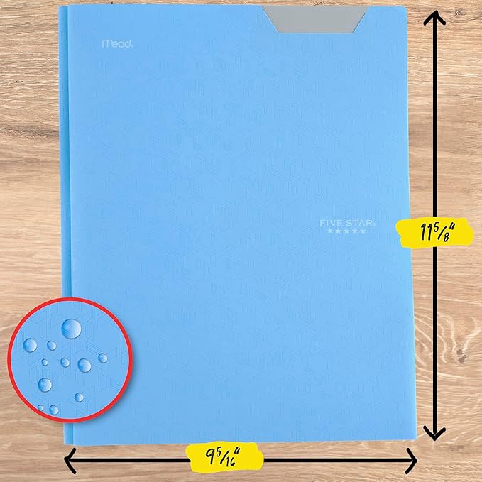 Five Star 2-Pocket Folder, Plastic Folder with Stay-Put Tabs and Prong Fasteners, Holds 8-1/2" x 11" Paper, Pacific Blue (72115)