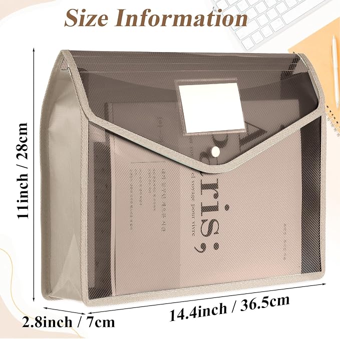 Epakh 10 Pieces Plastic File Folders Envelope Expanding File Wallet Organizer Documents Folder with Snap Closure and Pocket B4 Waterproof Transparent Pouch for School Office(Grey,Horizontal)