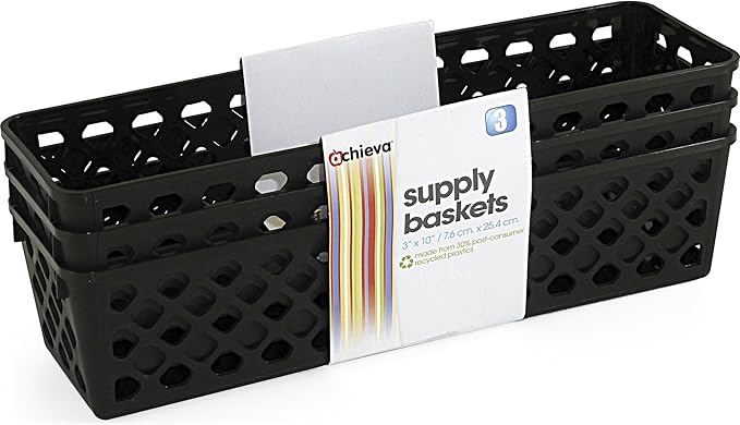 Officemate Recycled Supply Basket, Plastic, 10.13 x 3.06 x 2.38, Black, 3/Pack