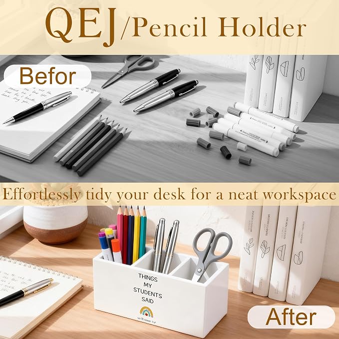 Teacher Appreciation Gifts Pen Holder for Desk, End of Year Teacher Gifts, Things My Students Said Wooden Box Pencil Pen Organizer for Home Office Classroom Desk Tabletop