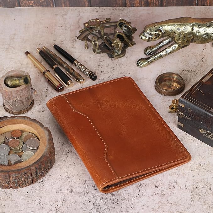 Leather Junior Padfolio for Men Women Business Portfolio Folder Compact 5 x 8 Legal Pad Organizer with Pen Loop Professional Resume Interview Document Holder Padfolio (Cognac Brown)